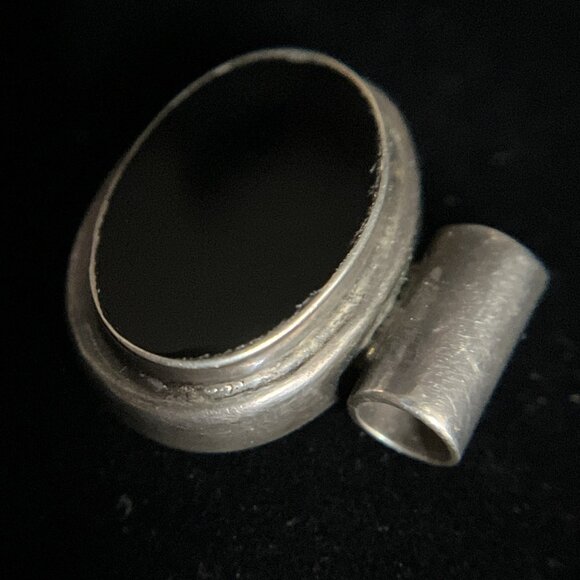 Vintage 925 Sterling Silver Onyx Modernist Slide Pendant 7.3g Artist Signed - Picture 6 of 11